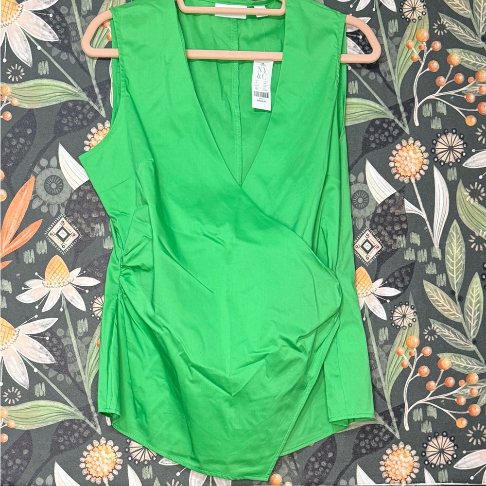 Green Asymmetrical Ruched Blouse